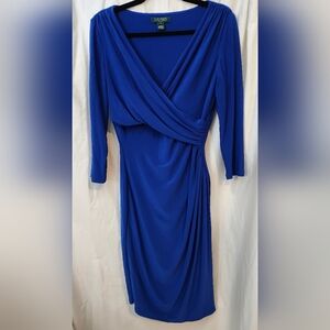 Ralph Lauren Blue Ruched Asymmetrical Bodycon Dress